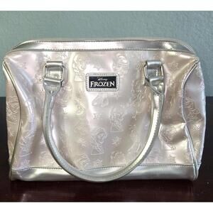 Disney Loungefly Frozen Satchel Purse Embossed Silver Handbag Zip Top Elsa Anna